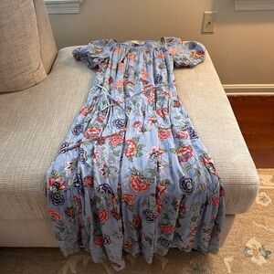 LOFT  Floral Dress - Light Blue and Red